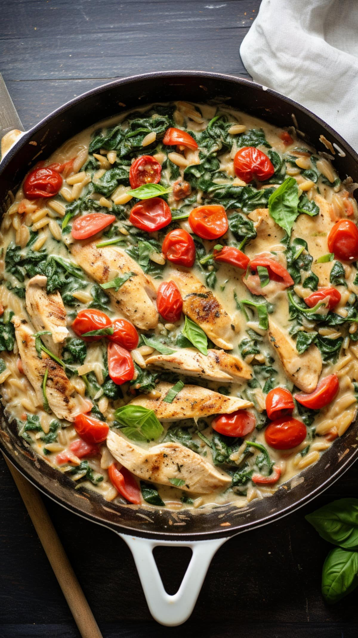 Tuscan-inspired creamy chicken and orzo skillet
